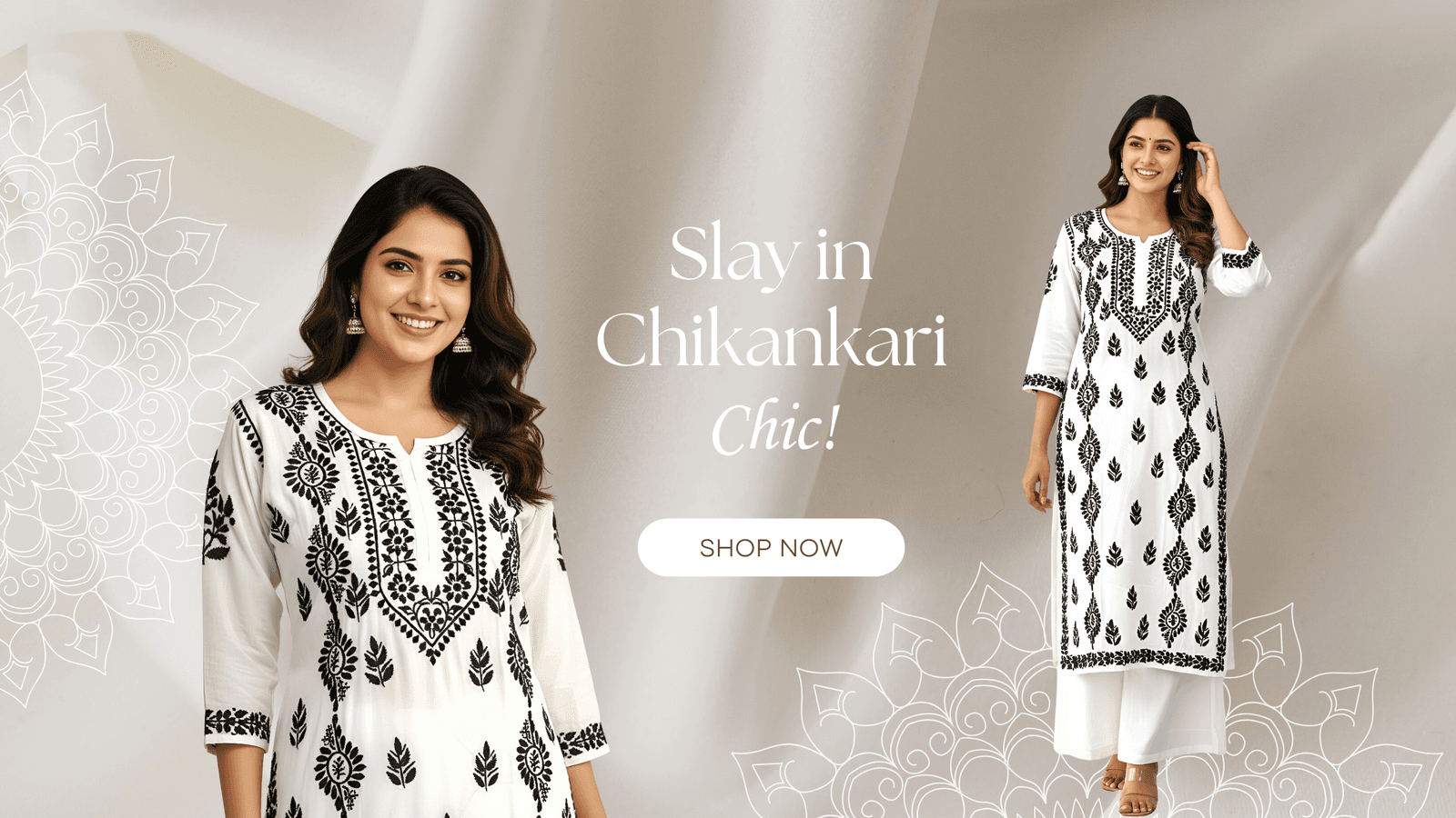 Adneet Chikankari hero slide featuring a white embroidered kurta