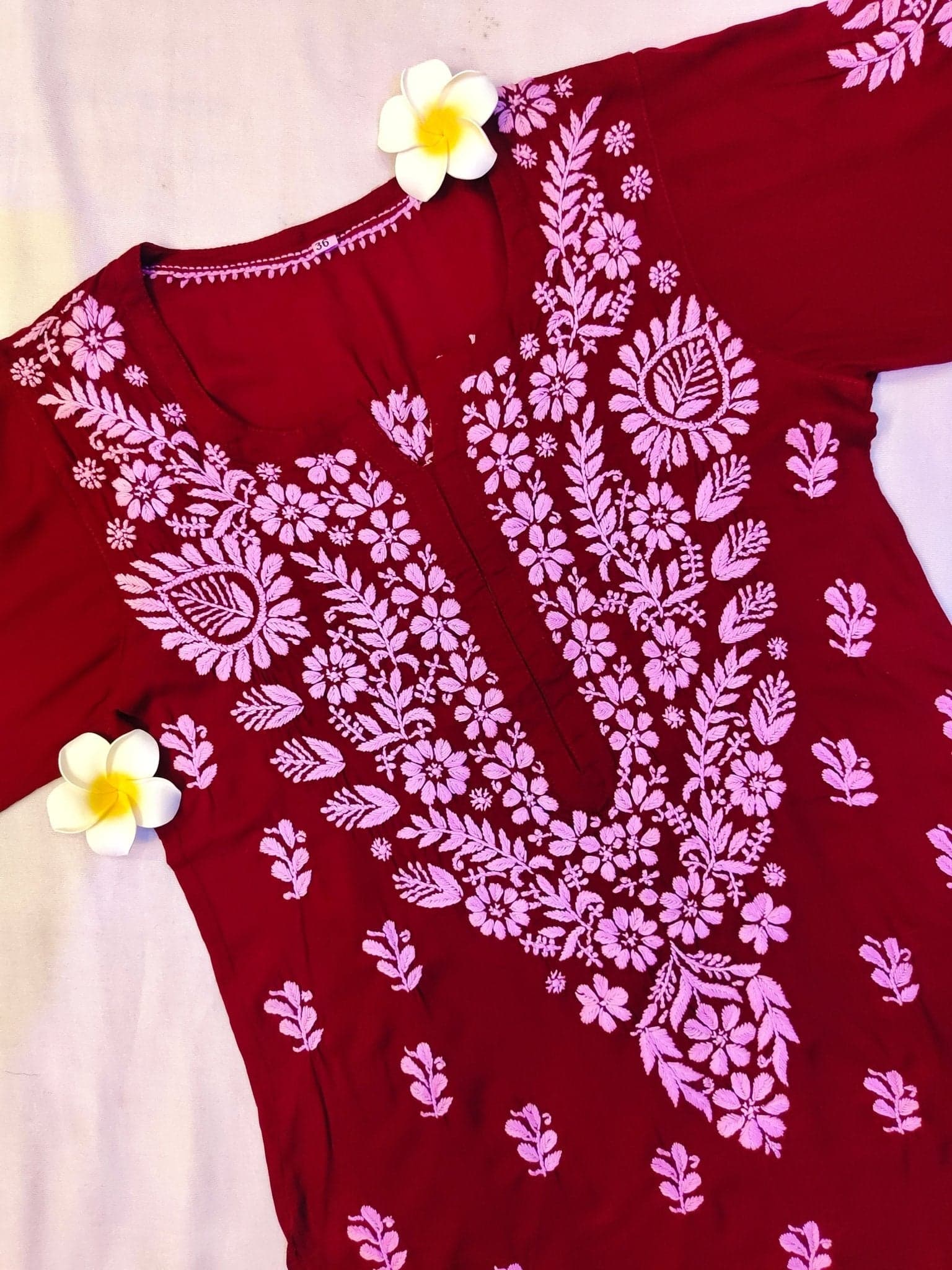 Modal Handcrafted Chikankari Short Kurta - Mystic Maroon